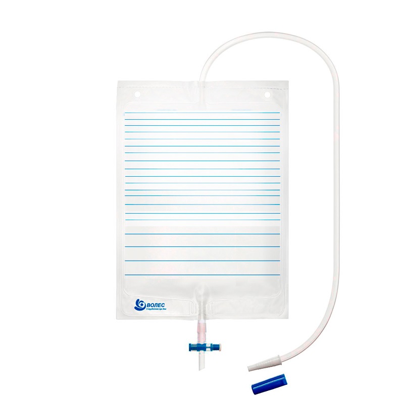 Сечоприймач "ВОЛЕС" 600 мл з отвором для зливу, з кріпленням до ноги стерильний